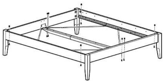 Technical line drawing of a rectangular metal frame with supports and mounting feet (no text or symbols)