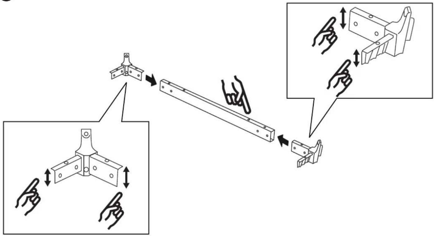 Diagram illustrating the process of bracketing a metal frame, showing step-by-step assembly and hand movement.