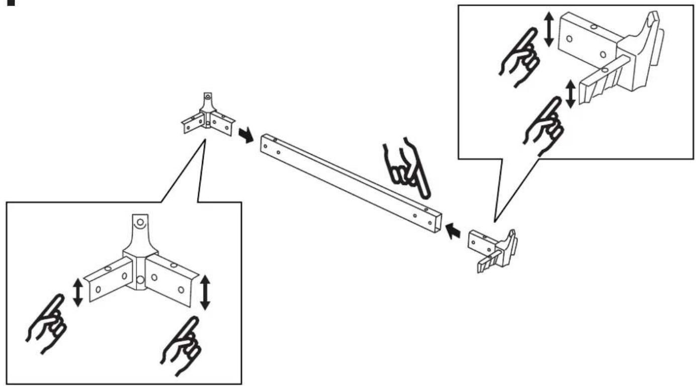Diagram illustrating the process of bracketing a metal frame, showing step-by-step assembly and hand movement.