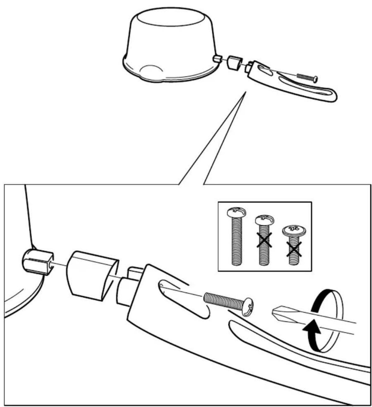 Technical diagram illustrating a mechanical assembly with labeled parts and a magnified inset showing three bolted components.