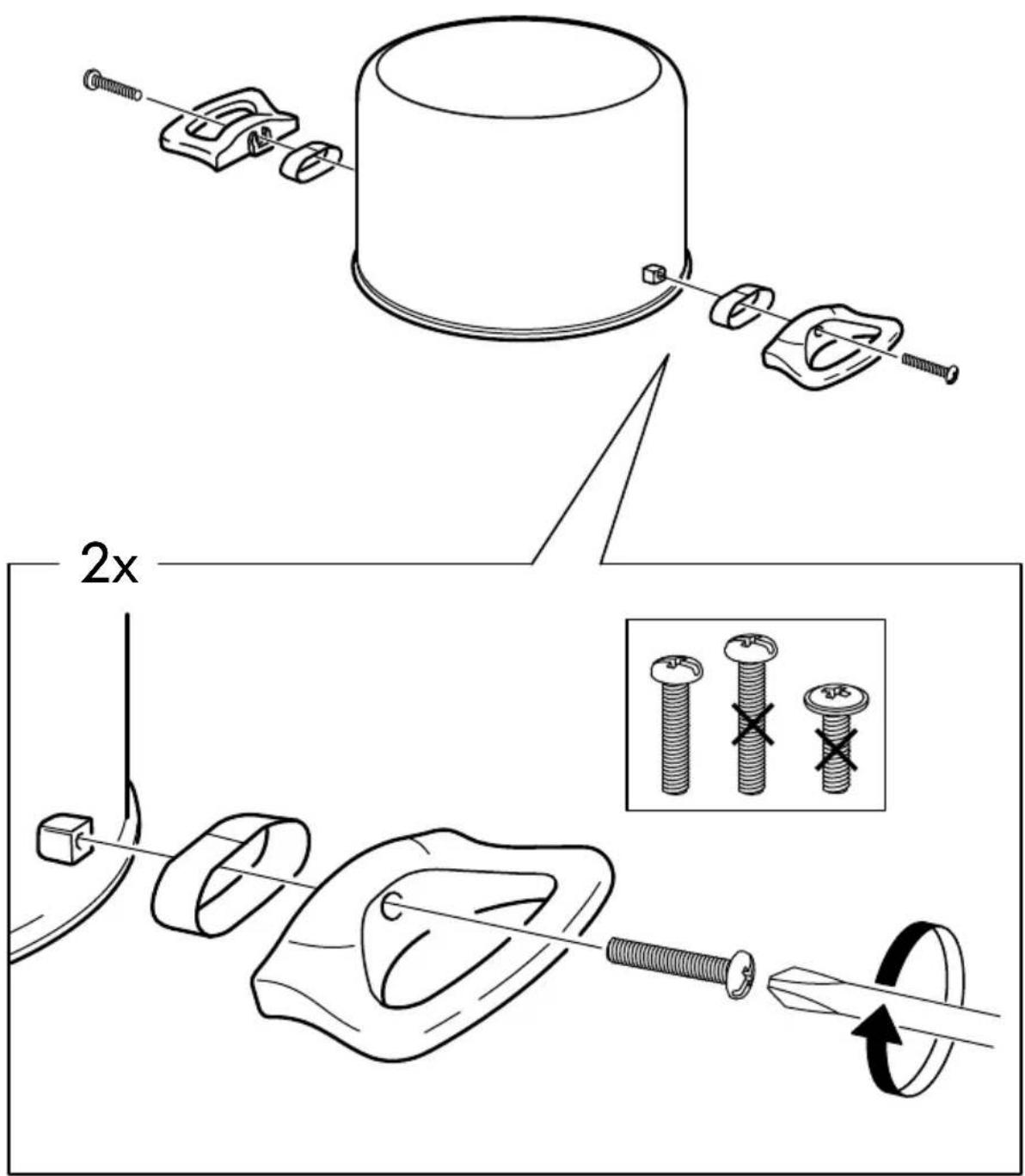 Technical diagram illustrating a mechanical assembly with labeled parts and a 2x magnified view of the component being threaded.