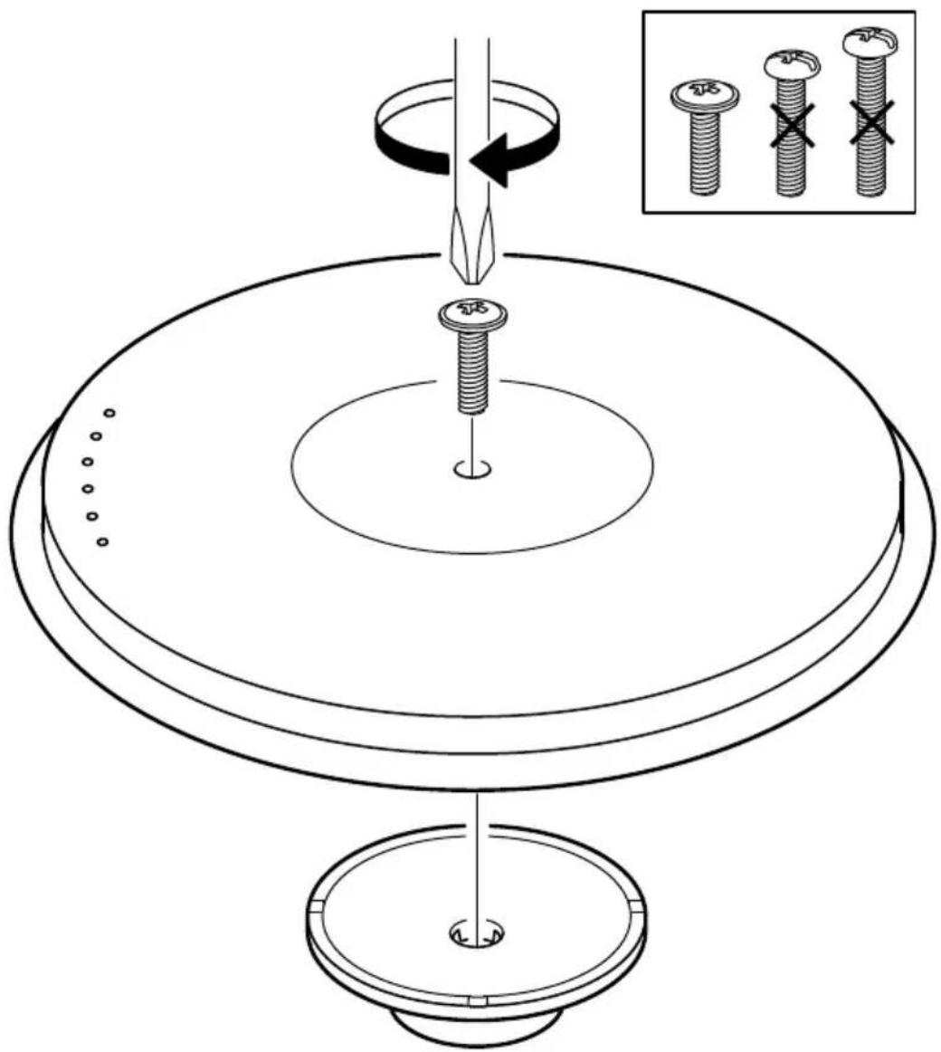 Diagram illustrating a mechanical assembly with a rotating tool and three cross-sectional views of a screw, including a magnified inset showing the same components.