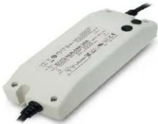 White electronic component with printed specifications and terminal connections