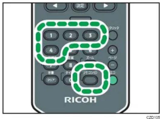 決定 1 2 3 クリック + ベージ - リモコンID タイ クリア 0 RICOH CZD105
