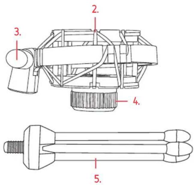 Technical diagram of a mechanical assembly with numbered parts, including a detailed view and a separate view of a threaded component.