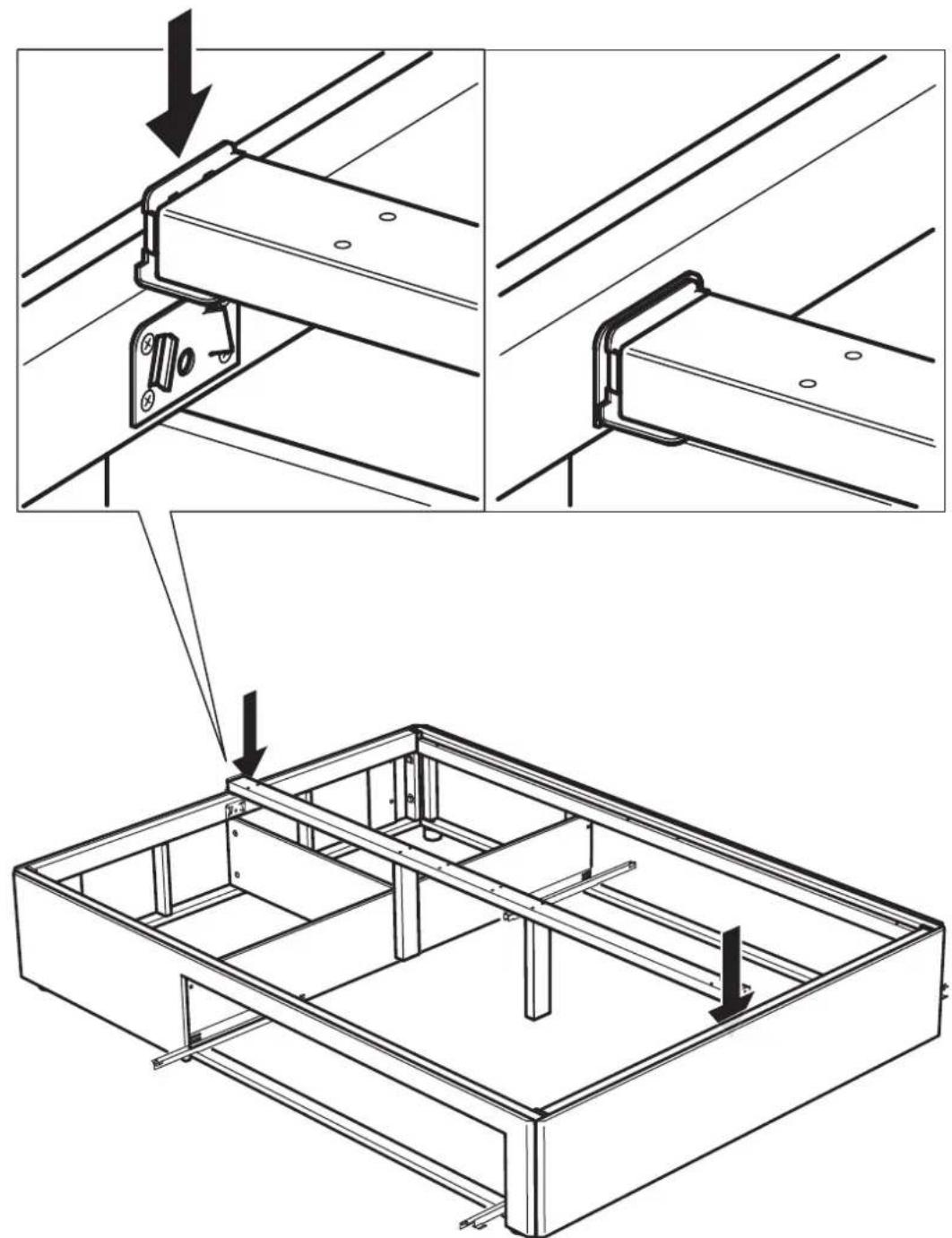 Technical diagram showing structural assembly with labeled components and directional arrows indicating assembly steps.