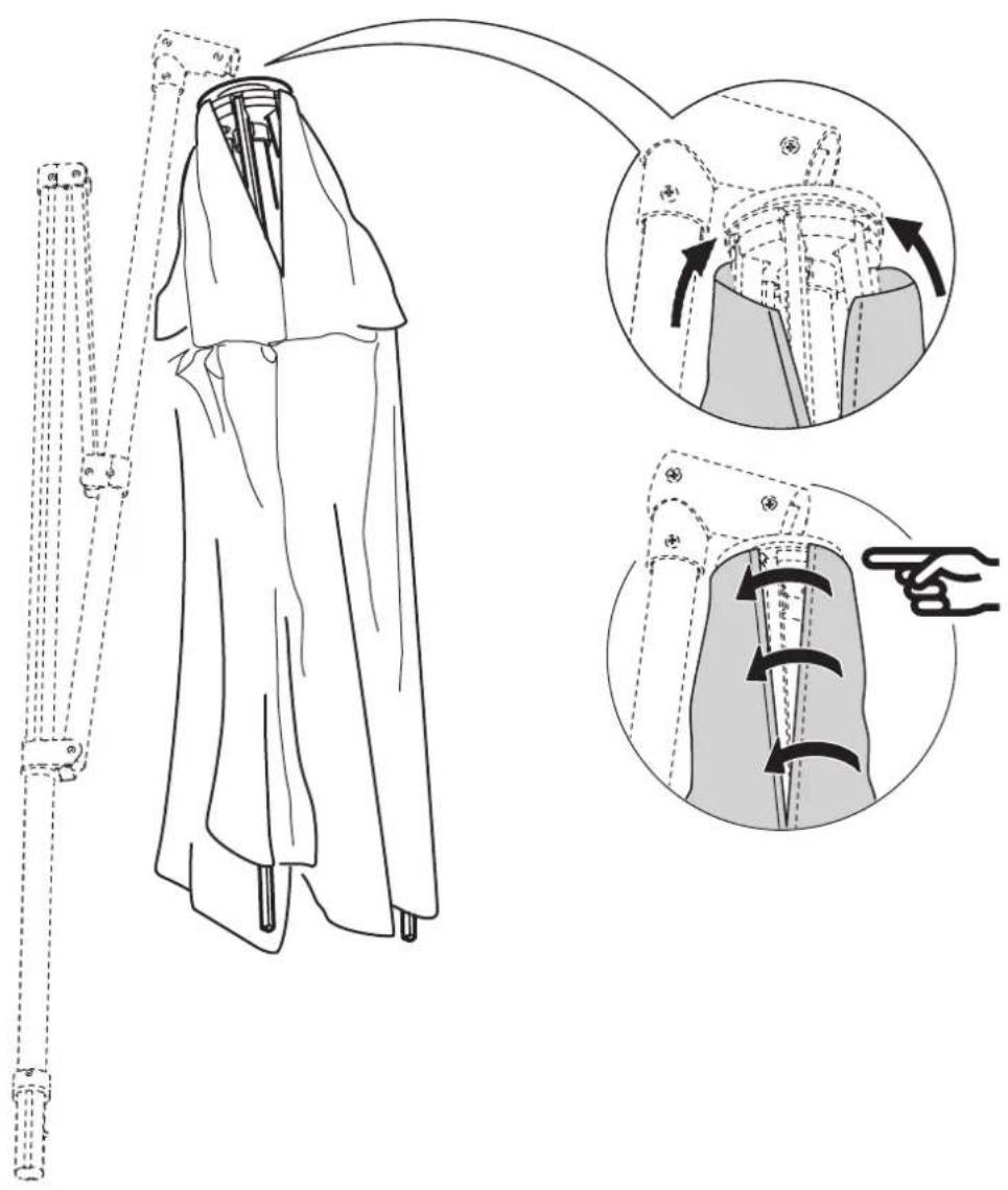 Technical diagram illustrating garment styling steps with labeled arrows and component outlines