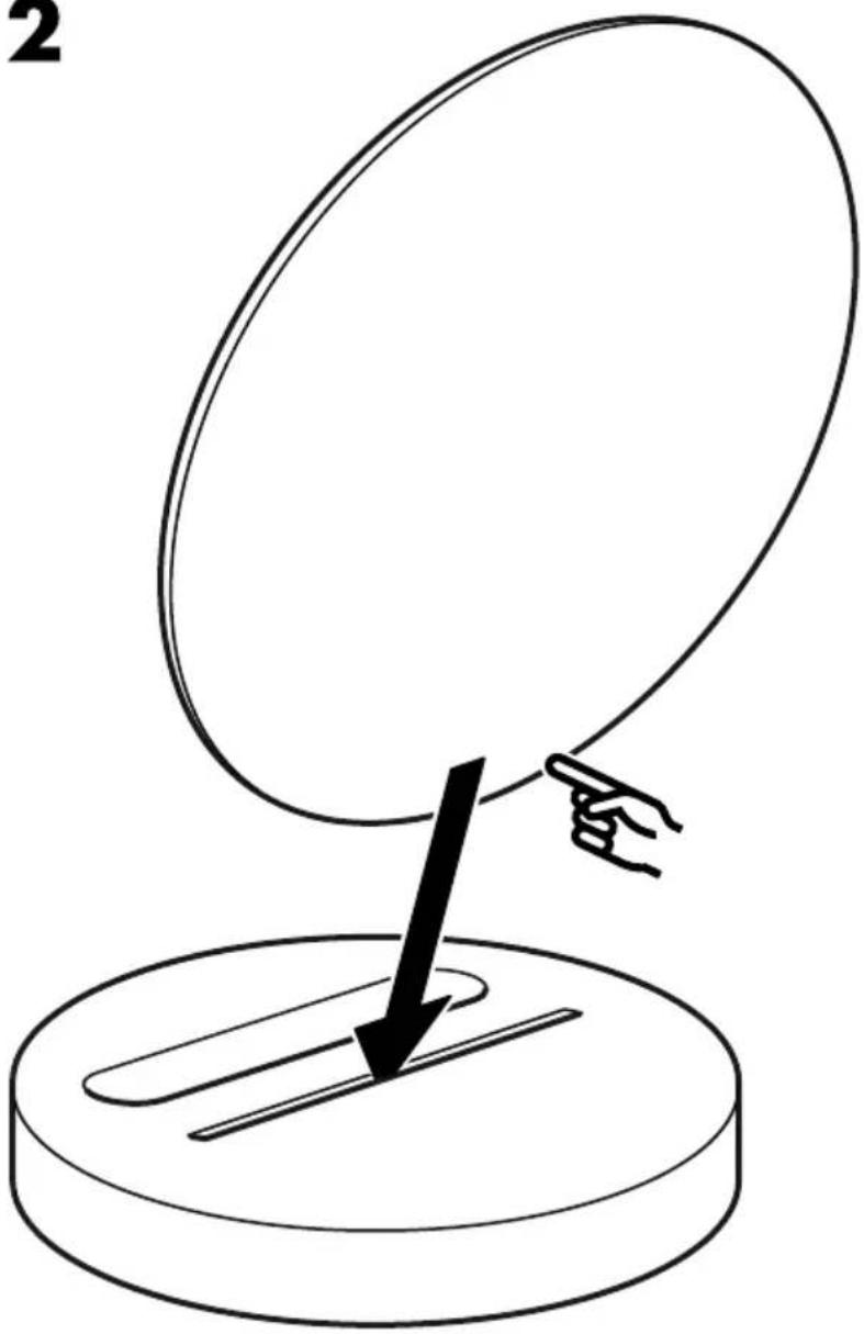 Diagram showing a hand holding a large circular object above a circular base with two parallel strips, no text or symbols present.