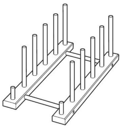 Isometric line drawing of a structural support frame with vertical rods (no text or symbols)
