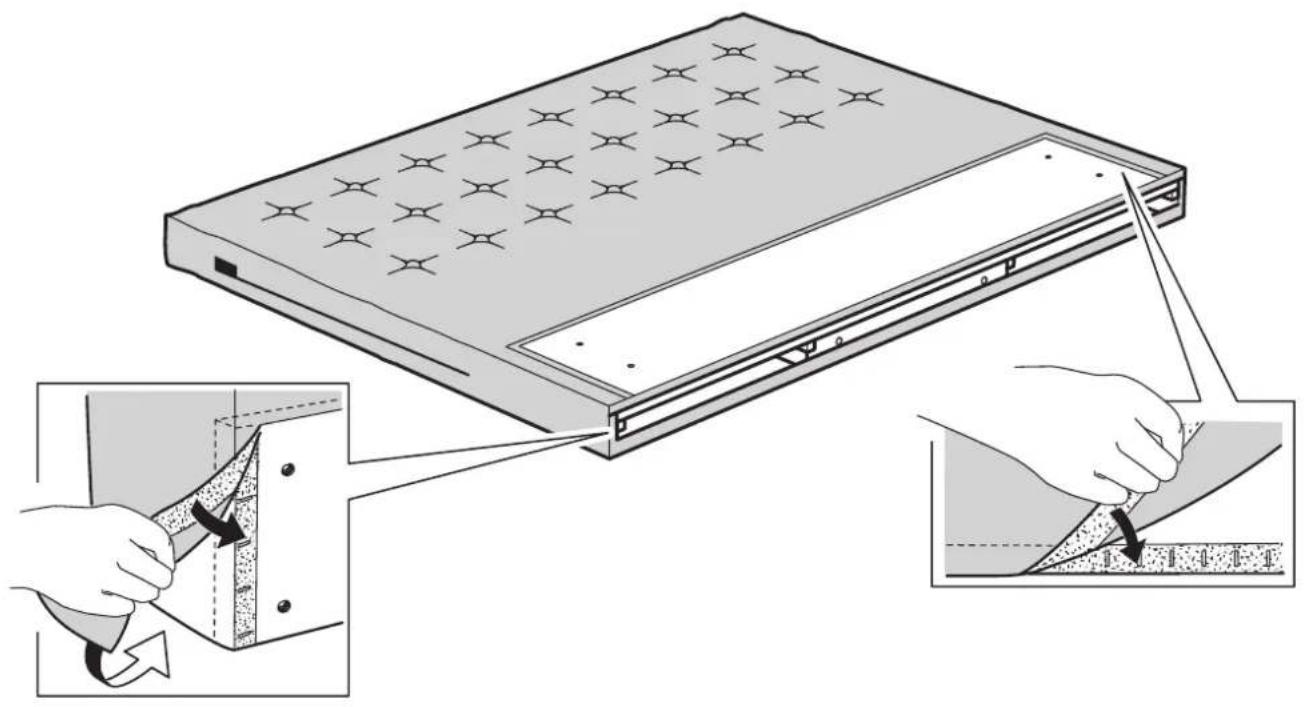 Diagram illustrating a device's mounting process with labeled components and tool application steps