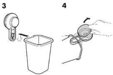 Diagram showing two steps of a hand holding a device, labeled 3 and 4, with arrows indicating motion.