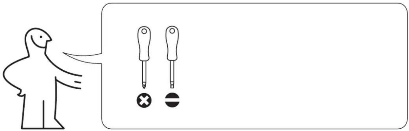 Diagram showing a person pointing at two screwdriver tips with a cross and a circle below, likely illustrating a medical or diagnostic concept.