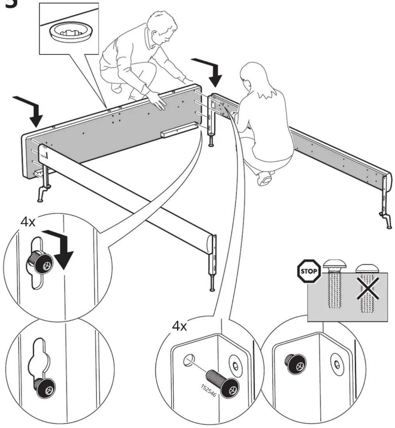 Technical diagram illustrating a mechanical assembly process with labeled components and 4x magnified views of the component.