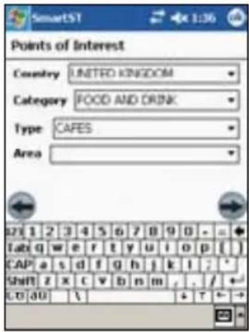 SmartST Points of Interest Country UNITED KINGDOM Category FOOD AND DRINK Type CAFES Area 121 1 2 3 4 5 6 7 8 9 0 - - Lab g w e r t y u i o p ( ) CAP a s d f g h j k l ; * Shift z x c v b n m , / + U 30 \ ↓ T ← →