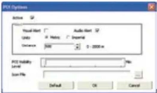 PCI Options Active Visual Start Audio Start Units Habits Impairial Distance 5000 0 - 2000 m PCI Inability Level File Scan File Default OK Cancel