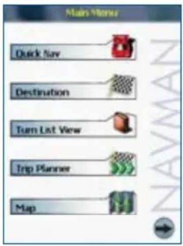 Main Menu Quick Now Destination Turn List View Trip Planner Map