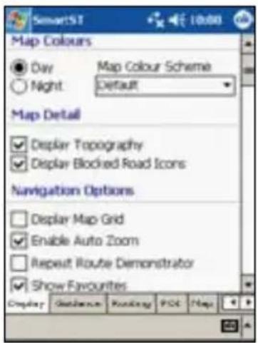 SmartIST Map Colours Day Map Colour Scheme Night: Default Map Detail Display Topography Display Blocked Road Icons Navigation Options Display Map Grid Enable Auto Zoom Repeat Route Demonstrator Show Favourites Display Guideline Routing PID Maps