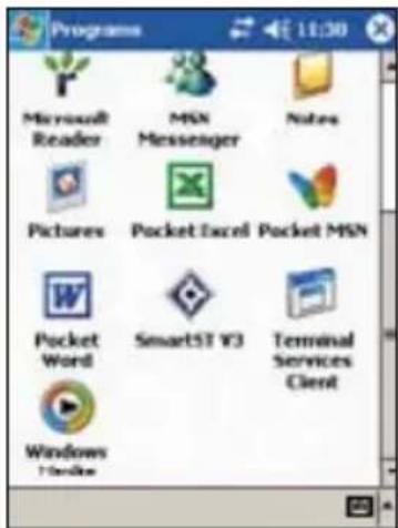 Programs Microsoft Reader MSN Messenger Notes Pictures Pocket Excel Pocket MSN Pocket Word SmartST V3 Terminal Services Client Windows Provider