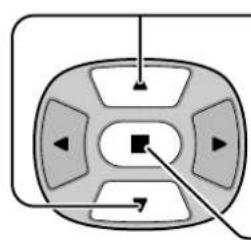 Diagram över en kontrollpanel med riktningspilar och en central fyrkantig knapp (utan text eller symboler)