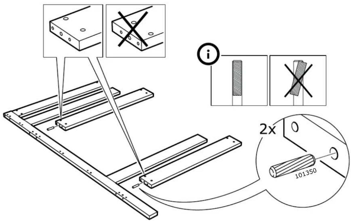 Technical diagram showing assembly steps with labeled components and a 2x ratio indicator