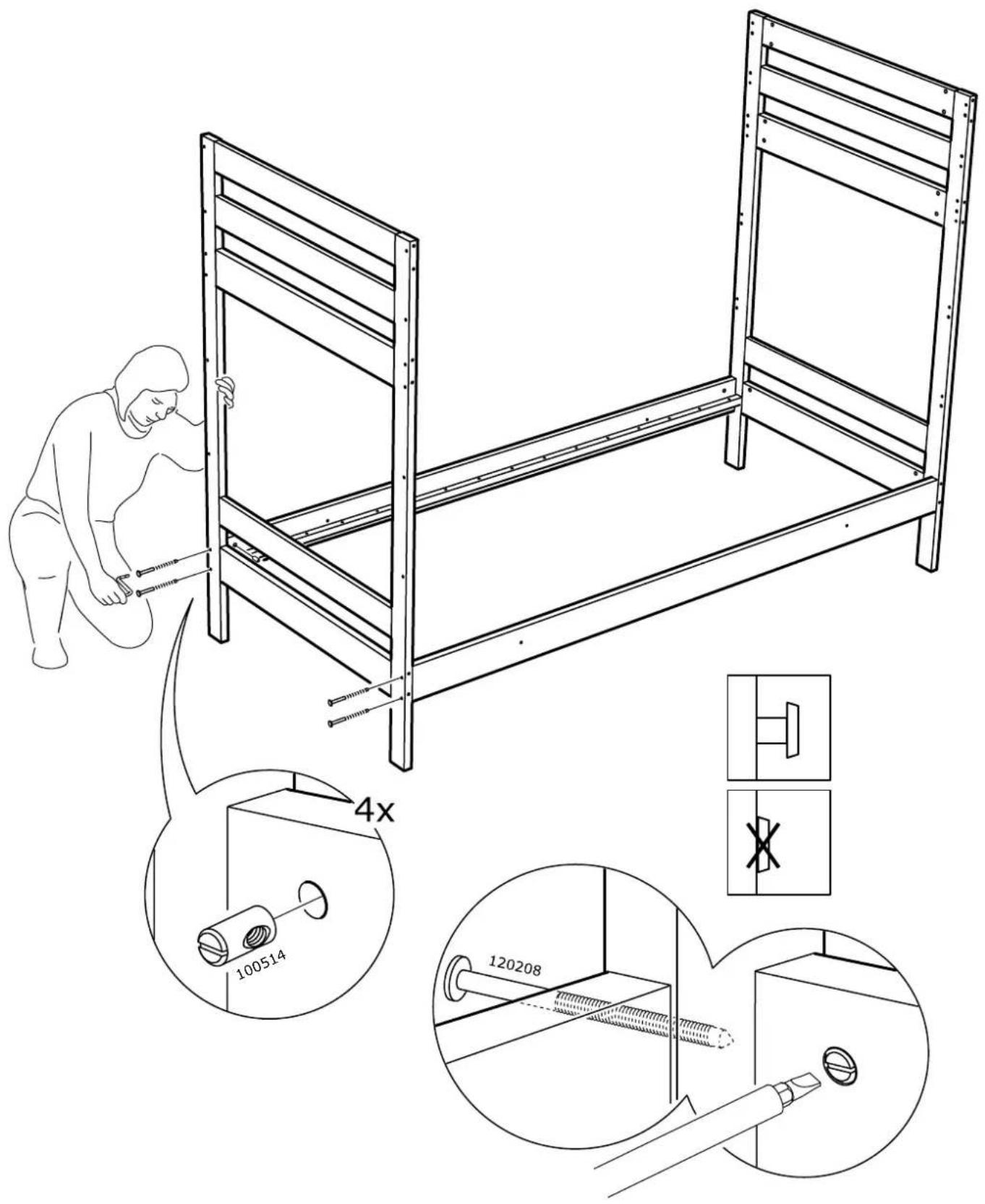 Technical diagram illustrating a person installing a 4x ratio of a 100514 ratio on a single bass, with close-ups of mechanical components and a magnified inset showing dimensions.