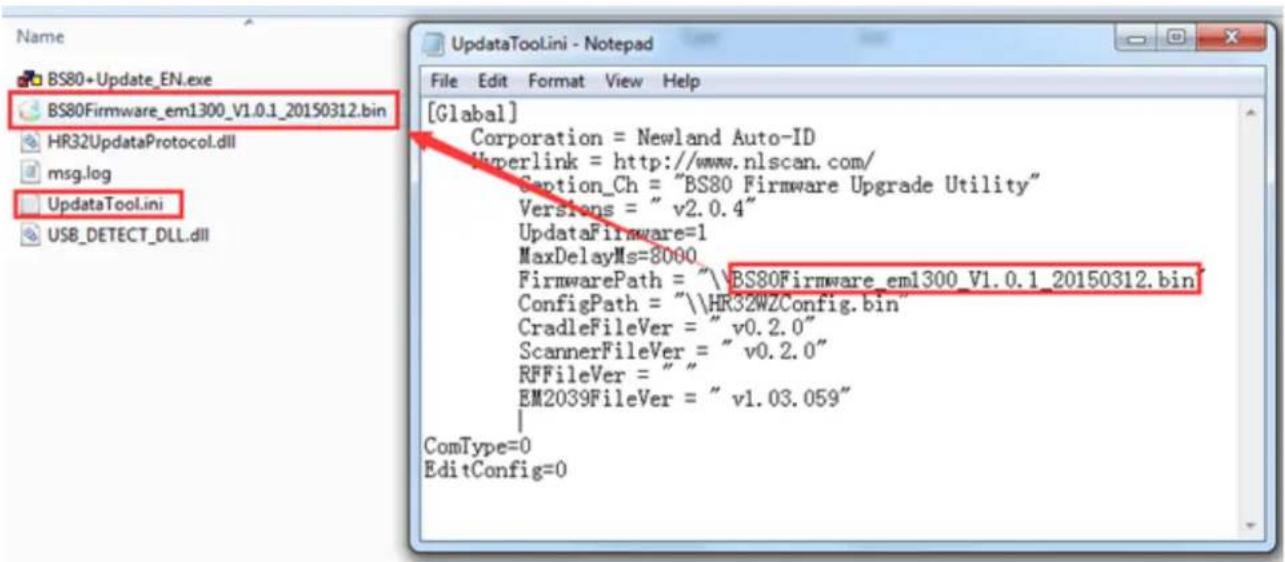 Name BS80+Update_EN.exe BS80Firmware_em1300_V1.0.1_20150312.bin HR32UpdateProtocol.dll msg.log UpdataTool.ini USB_DETECT_DLL.dll [Glabal] Corporation = Newland Auto-ID Hyperlink = http://www.nlscan.com/ Caption_Ch = "BS80 Firmware Upgrade Utility" Versions = " v2.0.4" UpdataFirmware=1 MaxDelayMs=8000 FirmwarePath = "\BS80Firmware_em1300_V1.0.1_20150312.bin" ConfigPath = "\HR32WZConfig.bin" CradleFileVer = " v0.2.0" ScannerFileVer = " v0.2.0" RFFileVer = "" EM2039FileVer = " v1.03.059" ComType=0 EditConfig=0
