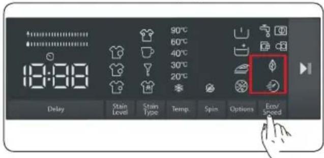 18:00 90°C 60°C 40°C 30°C 20°C Delay Stain Level Stain Type Temp. Spin Options Eco/Speed