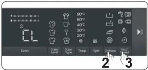 90°C 60°C 40°C 30°C 20°C Delay Stain Stain Type Temp Spin Options Eco/ Sweet 2 3