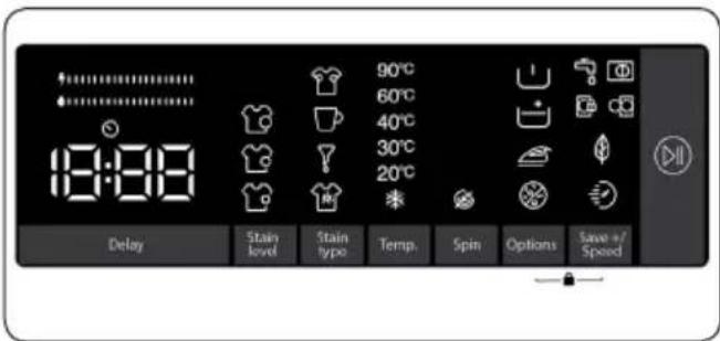 90°C 60°C 40°C 30°C 20°C * Delay Stain level Stain type Temp. Spin Options Save +/Speed