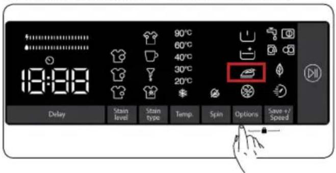 19:88 90°C 60°C 40°C 30°C 20°C Delay Stain level Stain type Temp. Spin Options Save +/Speed
