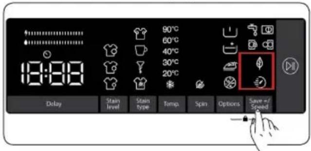 90°C 60°C 40°C 30°C 20°C 18:88 Delay Stain level Stain type Temp. Spin Options Save =/ Speed