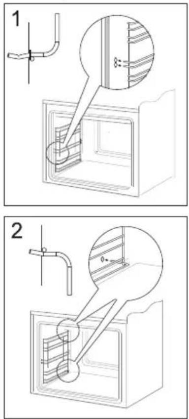 Technical diagram showing two steps of a piping installation, with labeled components and magnified views.