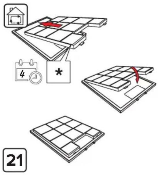 Diagram illustrating solar panel installation steps with icons and a calendar, labeled with numbers 21 and 4.