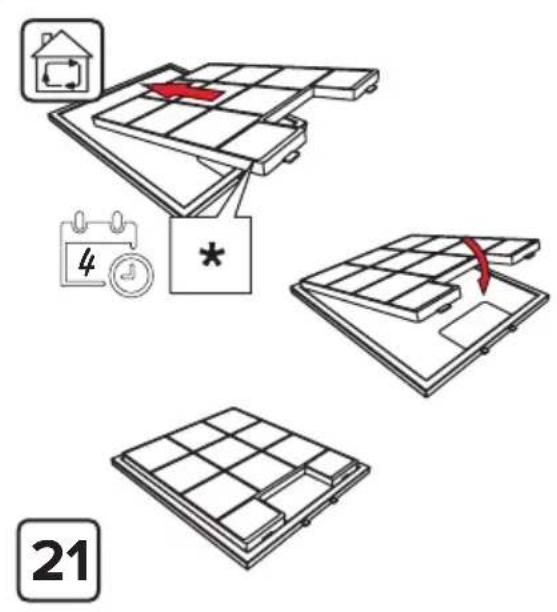 Diagram illustrating solar panel installation steps with icons and a numbered label '21'