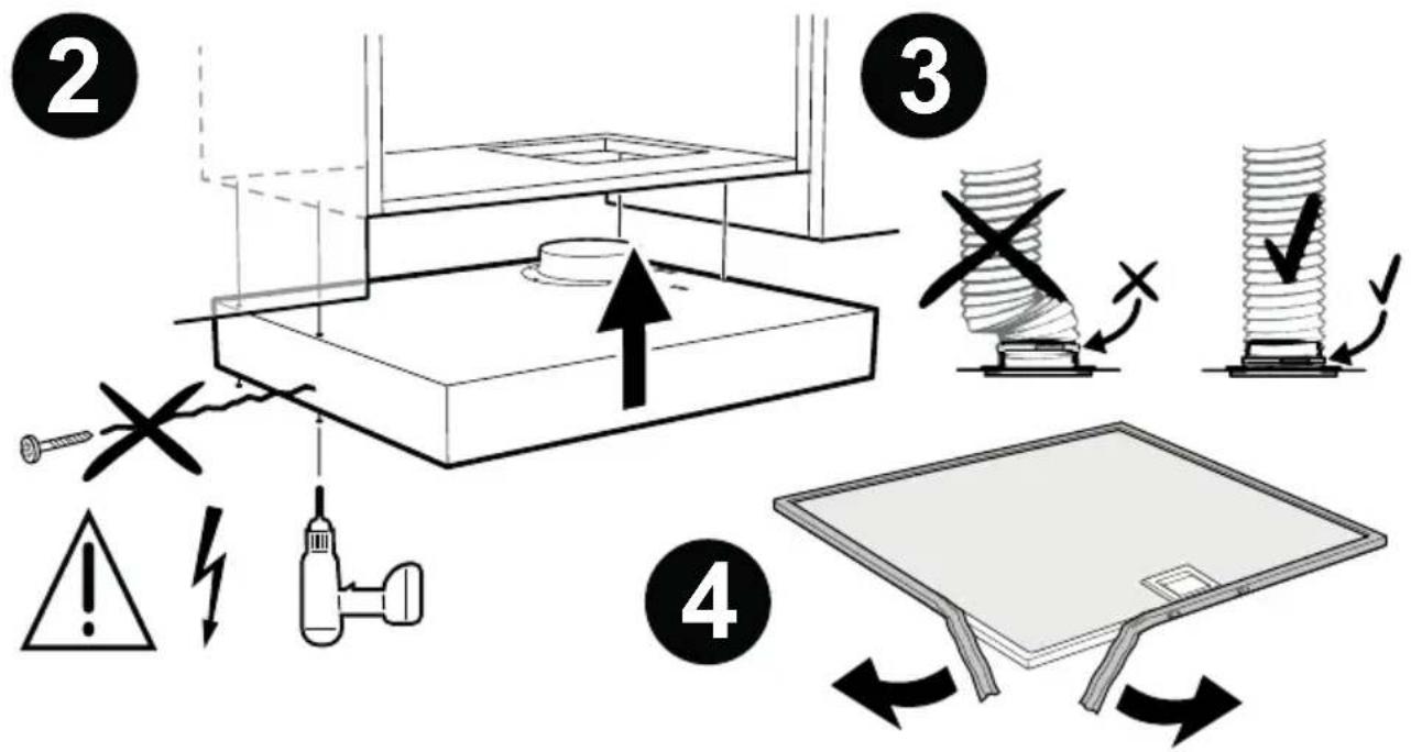 Diagram illustrating four steps of a mechanical or electrical installation procedure, including screw installation, pressurizing, and heating.