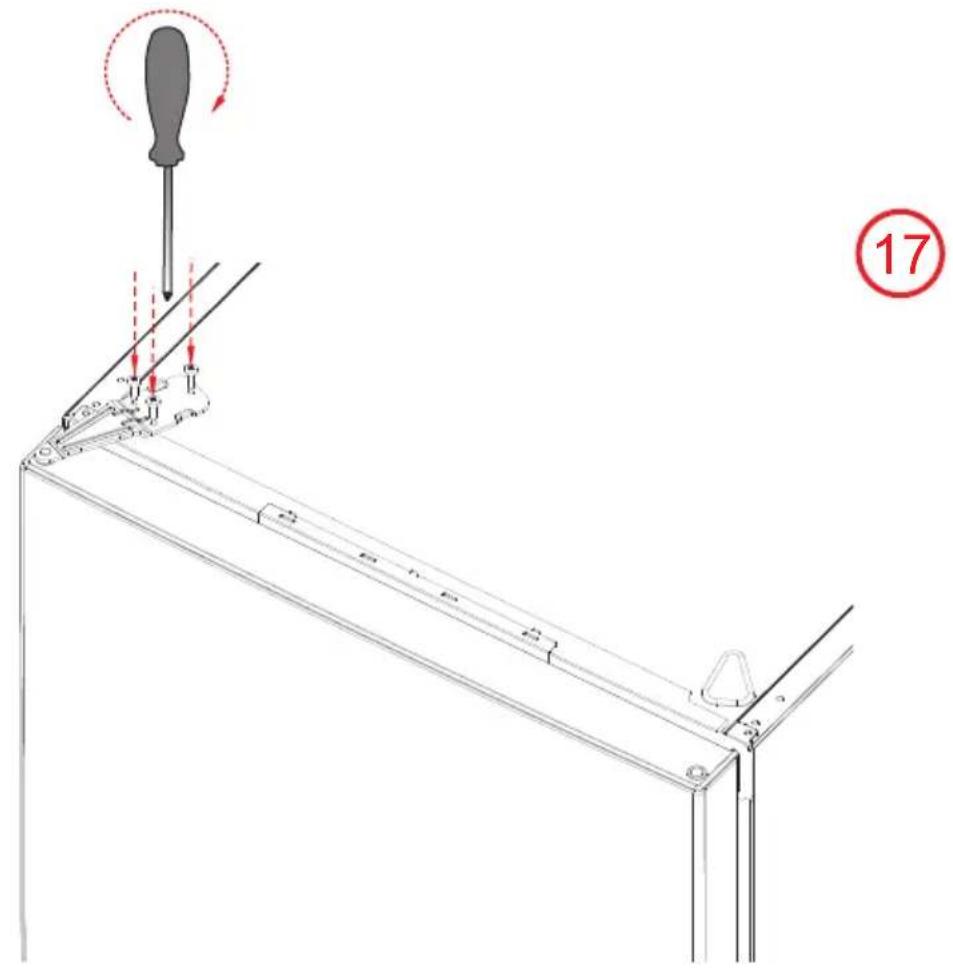 Technical diagram showing a screwdriver inserted into a frame structure with red circular annotation and number 17 in the corner.