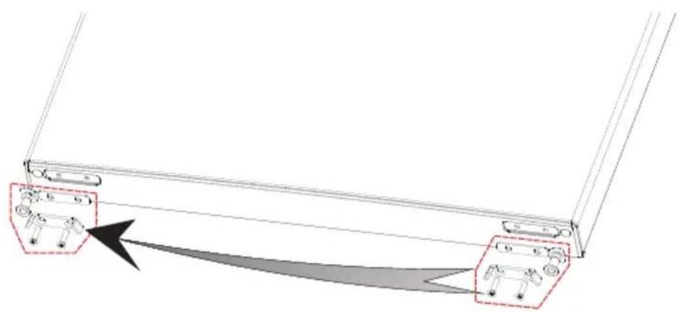 Technical diagram showing mechanical assembly with labeled components and directional arrow indicating motion or force