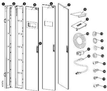 Technical diagram of a multi-panel electrical cabinet with labeled components and wiring details