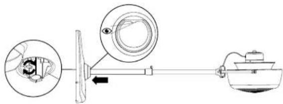 Technical diagram showing mechanical assembly with labeled components and directional arrows indicating motion or assembly.