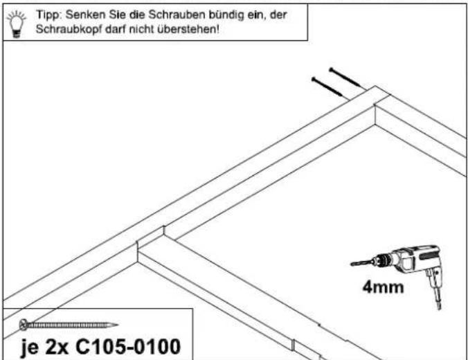 Tipp: Senken Sie die Schrauben bündig ein, der Schraubkopf darf nicht überstehen! je 2x C105-0100 4mm