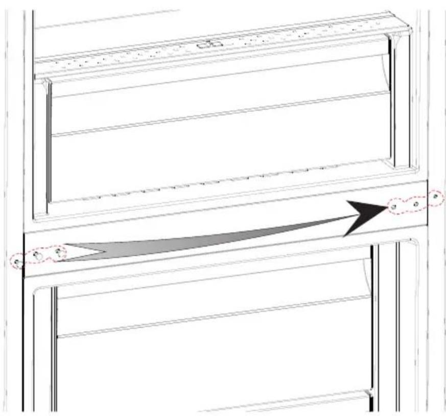 Technical diagram showing a door frame with labeled components and directional arrows indicating movement or flow.