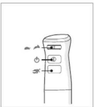 Diagram of a handheld device with labeled buttons and directional arrows indicating flight or movement