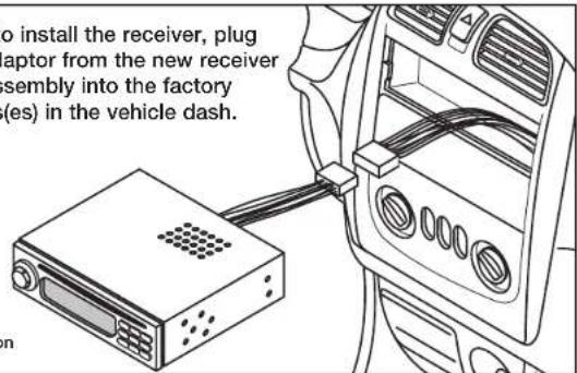 to install the receiver, plug aptor from the new receiver sembly into the factory (es) in the vehicle dash.