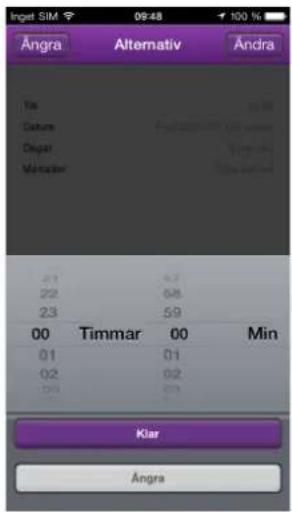 Ingel SIM 09:48 100 % Ängra Alternativ Ändra Tie Cature Delper Münster 21 57 22 58 23 59 00 Timmar 00 Min 01 01 02 02 03 03 Kiar Ängra