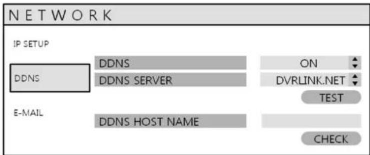 NETWORK IP SETUP DDNS DDNS SERVER ON DVRLINK.NET TEST E-MAIL DDNS HOST NAME CHECK