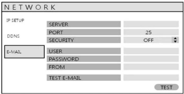 NETWORK IP SETUP SERVER DDNS PORT 25 SECURITY OFF E-MAIL USER PASSWORD FROM TEST E-MAIL TEST
