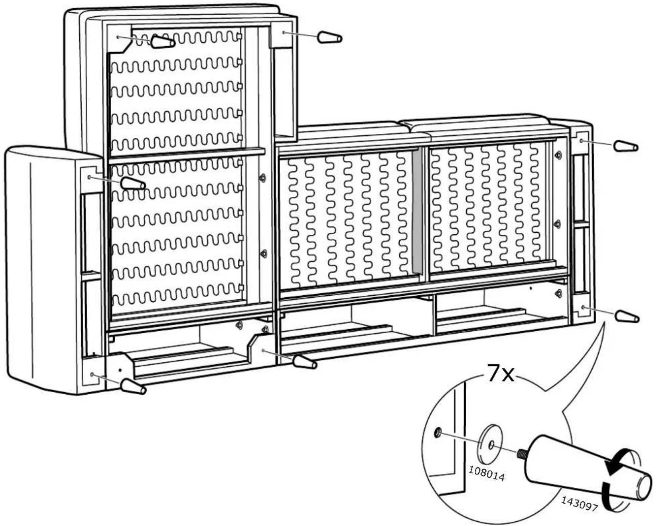 Technical diagram of a mechanical device with internal spring-like components and an inset showing a 7x speed measurement setup.