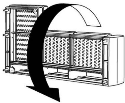 Diagram of a mechanical device with spring-like components and a curved arrow indicating rotation or motion (no text or symbols)