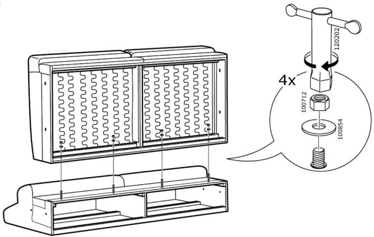 Technical diagram of a mechanical device with labeled parts and a magnified inset showing a 4x assembly detail.