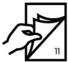 Simple line drawing of a hand holding a sheet of paper with a diagonal line (no text or symbols)